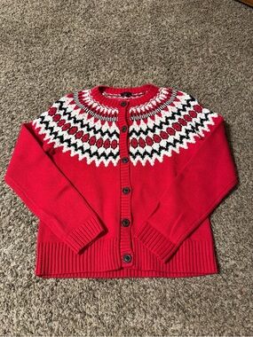 Talbots Red Nordic Yoke Cardigan Sweater